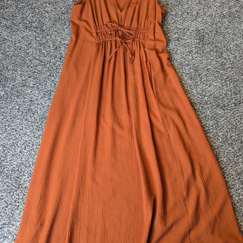 Calvin Klein Rust Orange Sleeveless V-Neck Maxi Dress